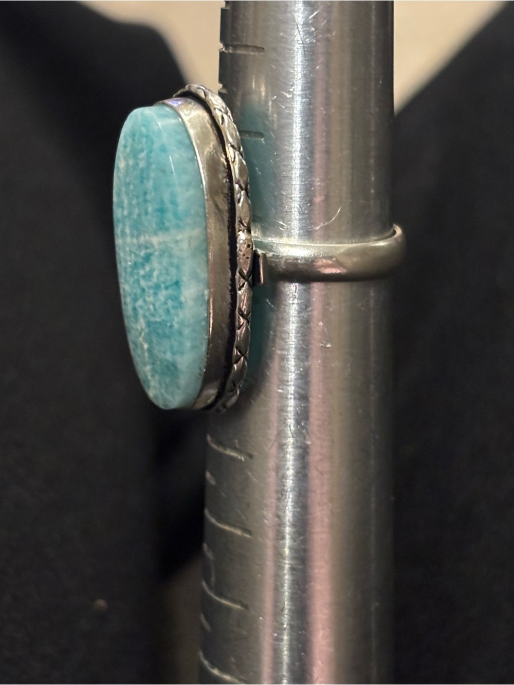 Bold Silver tone Amazonite Oval Statement Ring — Blue - Picture 2 of 5